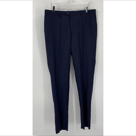 Zanetti Other - Zanetti Porto Suit navy pants wool trousers flat front unhemmed check new 38